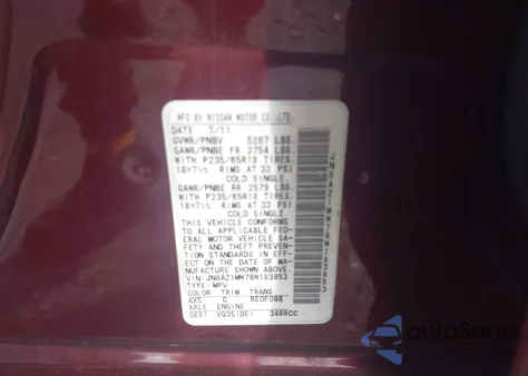 2011 Nissan Murano Sl z USA, uszkodzony, nr VIN JN8AZ1MW7BW183853